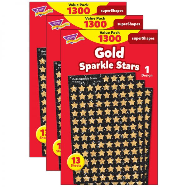 TREND Gold Sparkle Stars superShapes Value Pack, 1300 Per Pack, 3 Packs