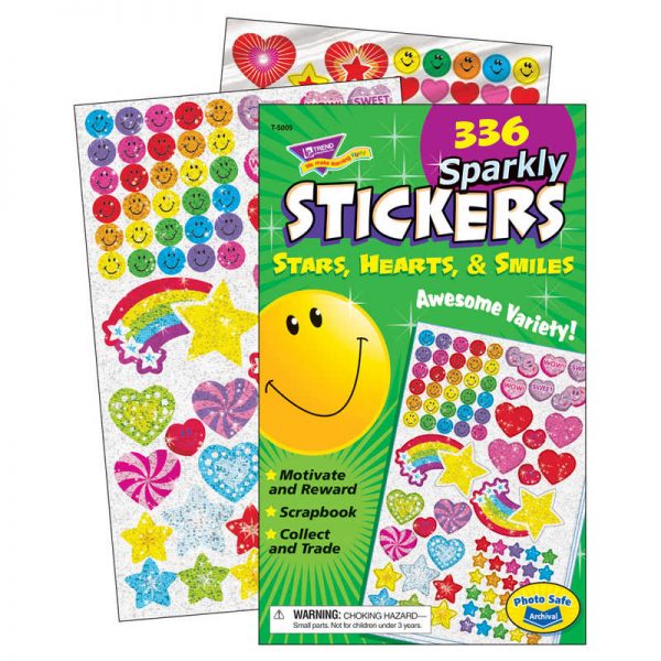 TREND Sparkly Stars, Hearts, & Smiles Sticker Pad, 336 ct