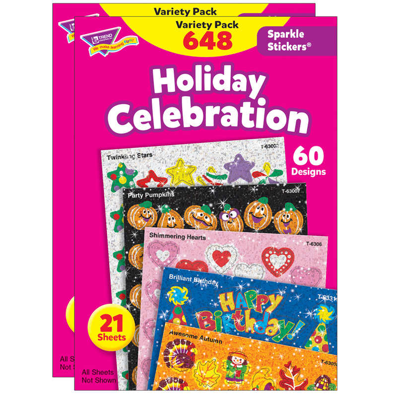 TeachersParadise - TREND Holiday Celebration Sparkle Stickers® Variety  Pack, 648 Per Pack, 2 Packs - T-63903-2