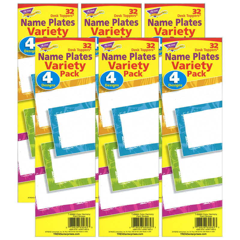 TREND Color Harmony Paint Strokes Name Plates Variety Pack, 32 Per Pack, 6 Packs