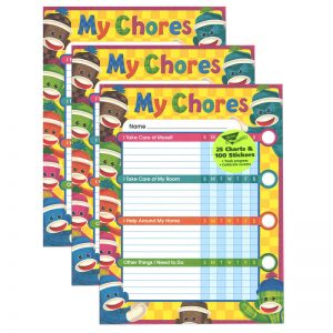 TREND Sock Monkeys Chore Charts, 25 Per Pack, 3 Packs