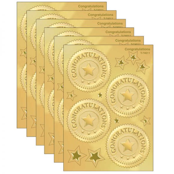 TREND Congratulations (Gold) Award Seals Stickers, 32 Per Pack, 6 Packs