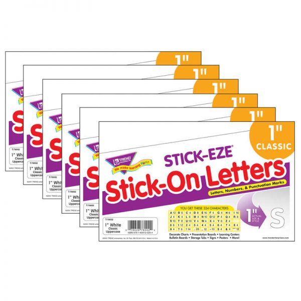 TeachersParadise TREND White 1" STICKEZE® StickOn Letters, 6 Packs