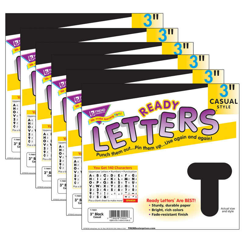 TREND Black 3" Casual Uppercase Ready Letters®, 6 Packs