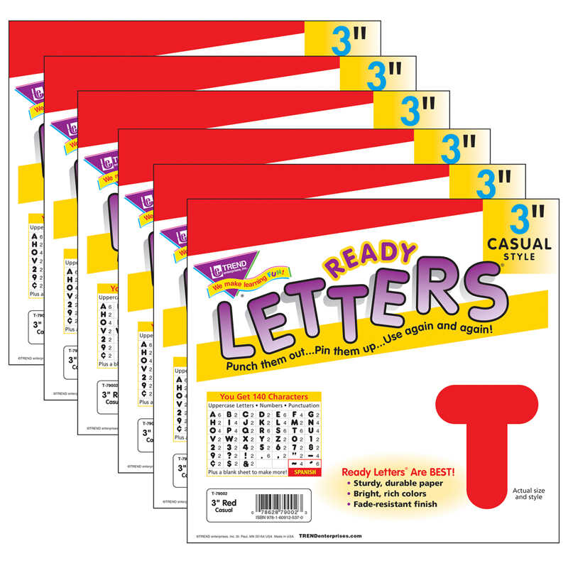 TREND Red 3" Casual Uppercase Ready Letters®, 6 Packs