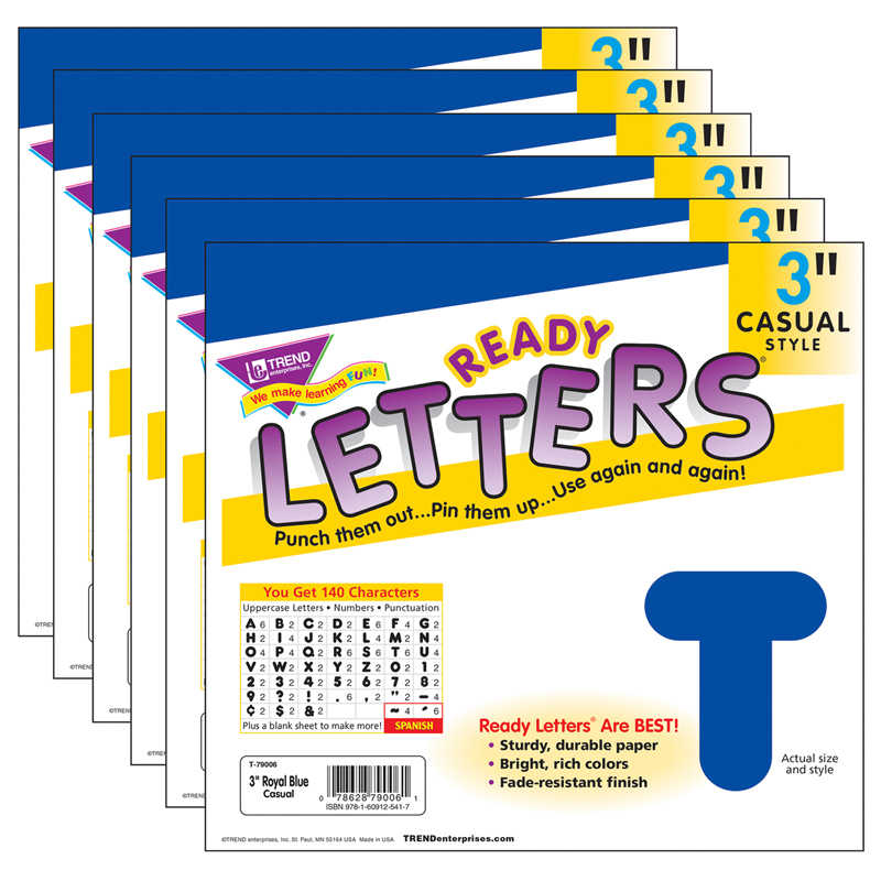 TREND Royal Blue 3" Casual Uppercase Ready Letters®, 6 Packs