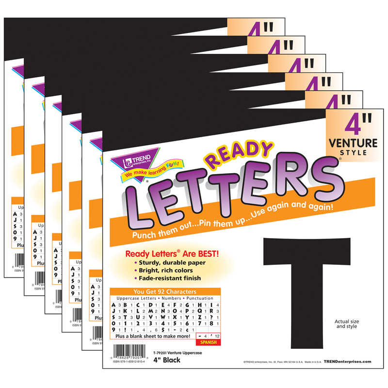 TeachersParadise TREND Black 4" Venture Uppercase Ready Letters®, 6