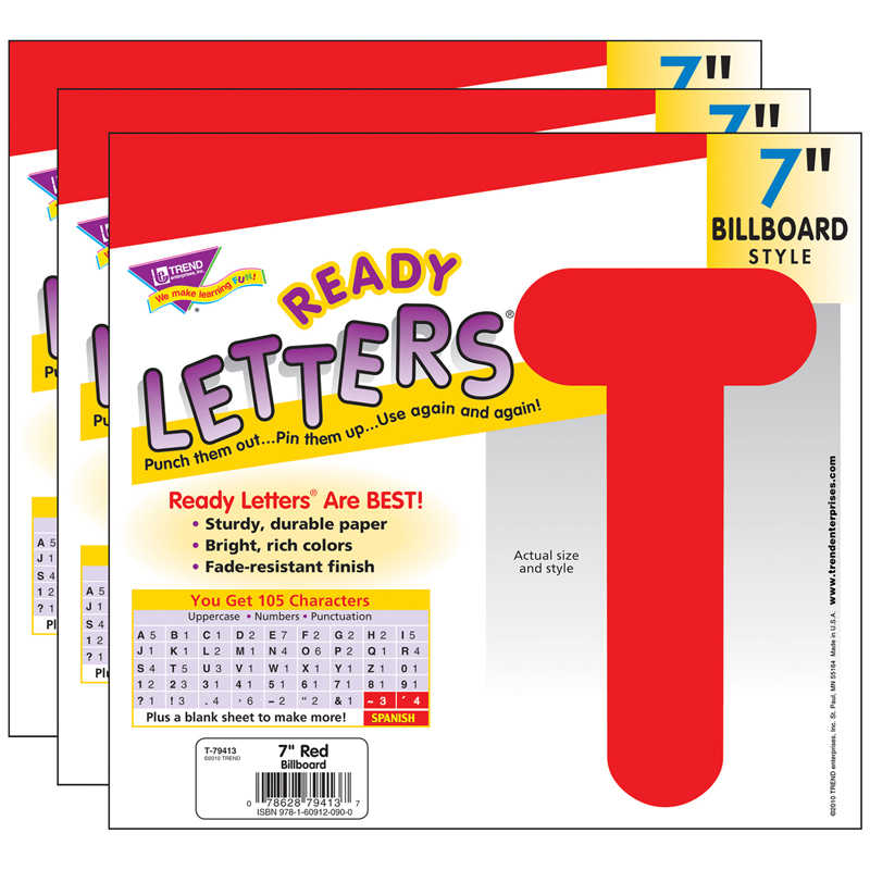 TREND Red 7" Billboard Uppercase Ready Letters®, 3 Packs