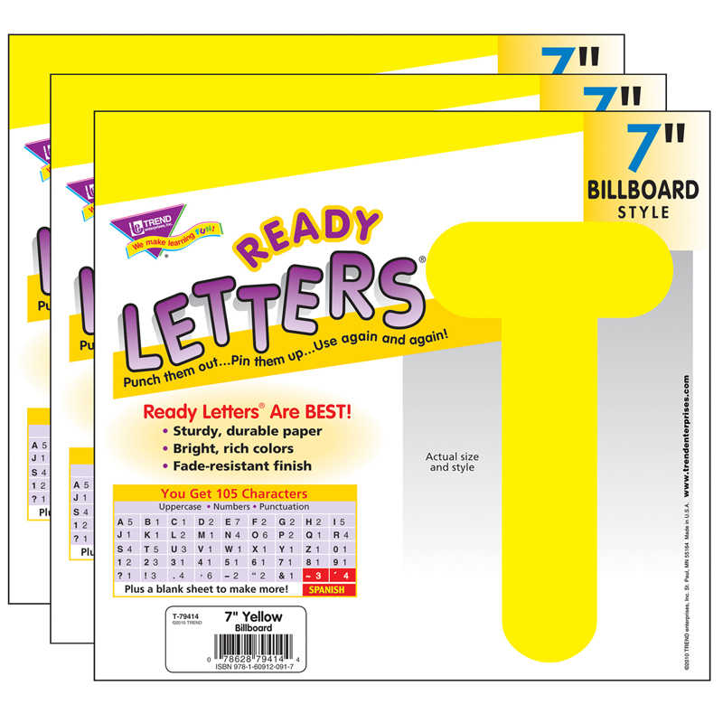 TREND Yellow 7" Billboard Uppercase Ready Letters®, 3 Packs