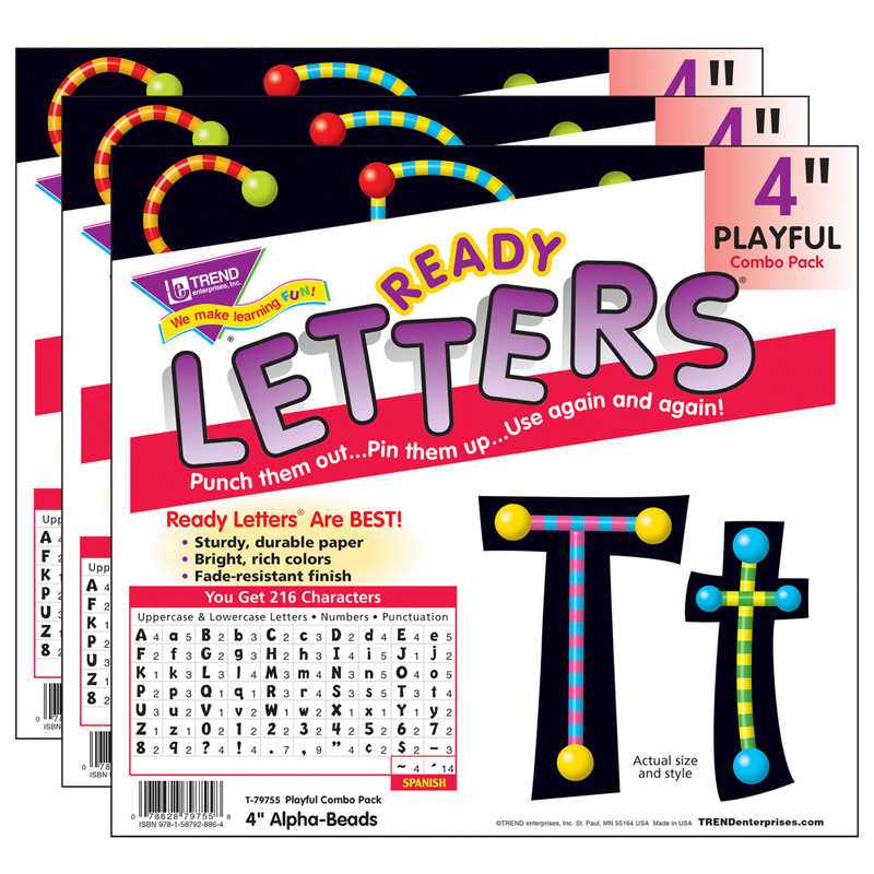 TREND Alpha-Beads 4" Playful Combo Ready Letters®, 3 Packs
