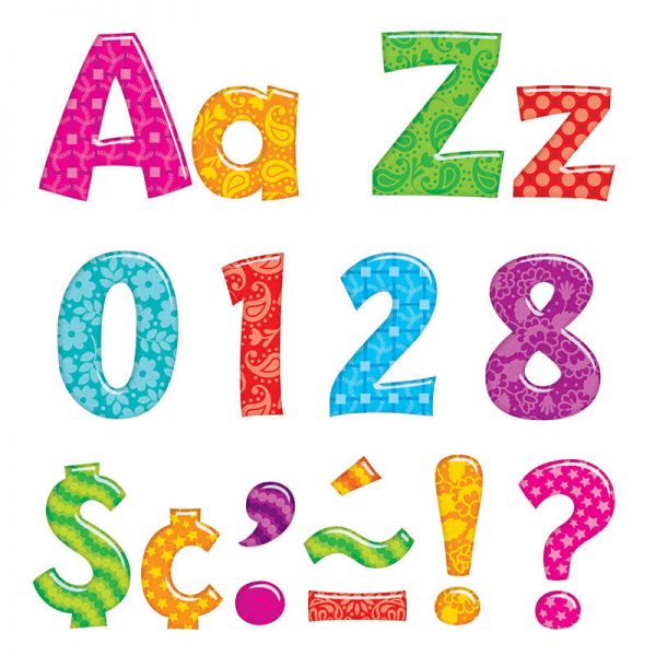 TREND Colorful Patterns 4-Inch Playful Uppercase/Lowercase Combo Pack (EN/SP) Ready Letters®