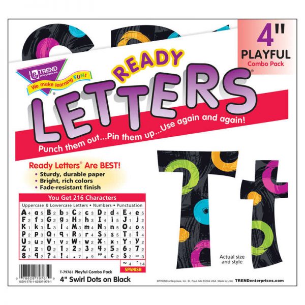 TREND Swirl Dots on Black 4" Playful Combo Ready Letters®