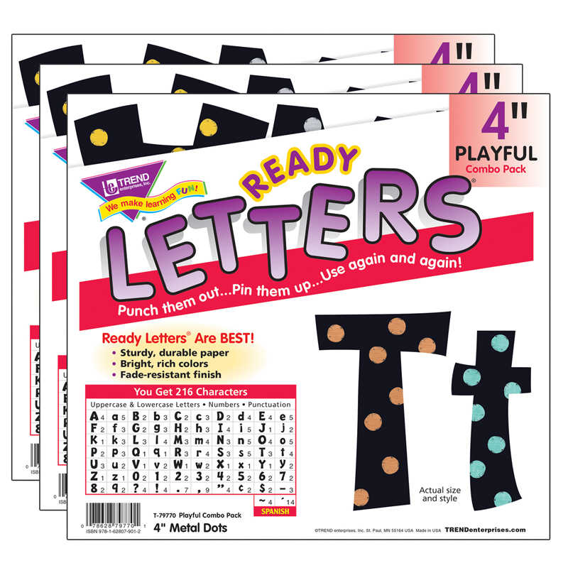 TREND Metal Dots 4" Playful Combo Ready Letters®, 3 Packs