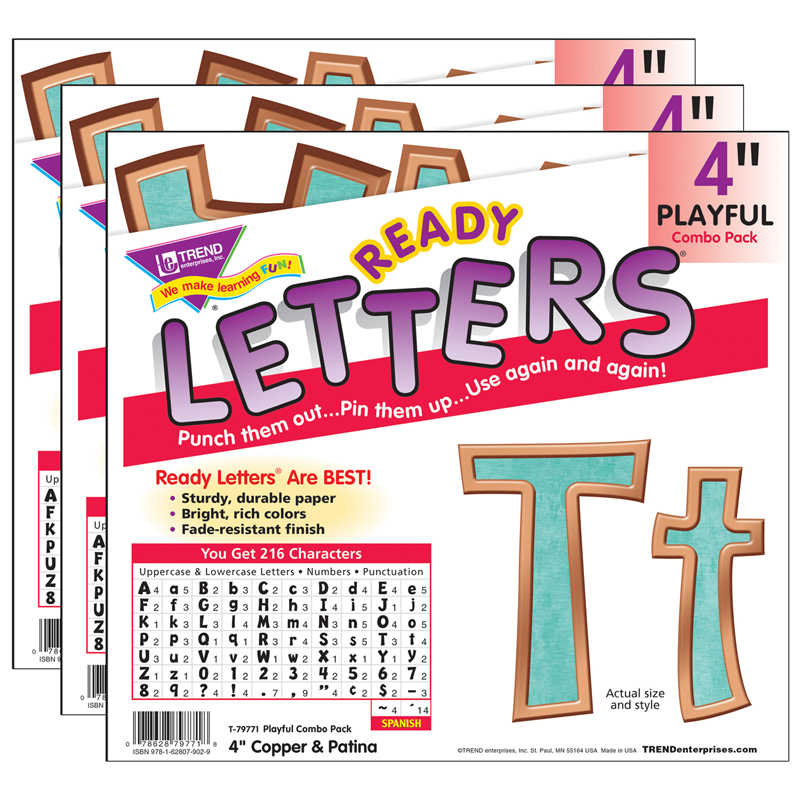 TREND Copper & Patina 4" Playful Combo Ready Letters®, 3 Packs
