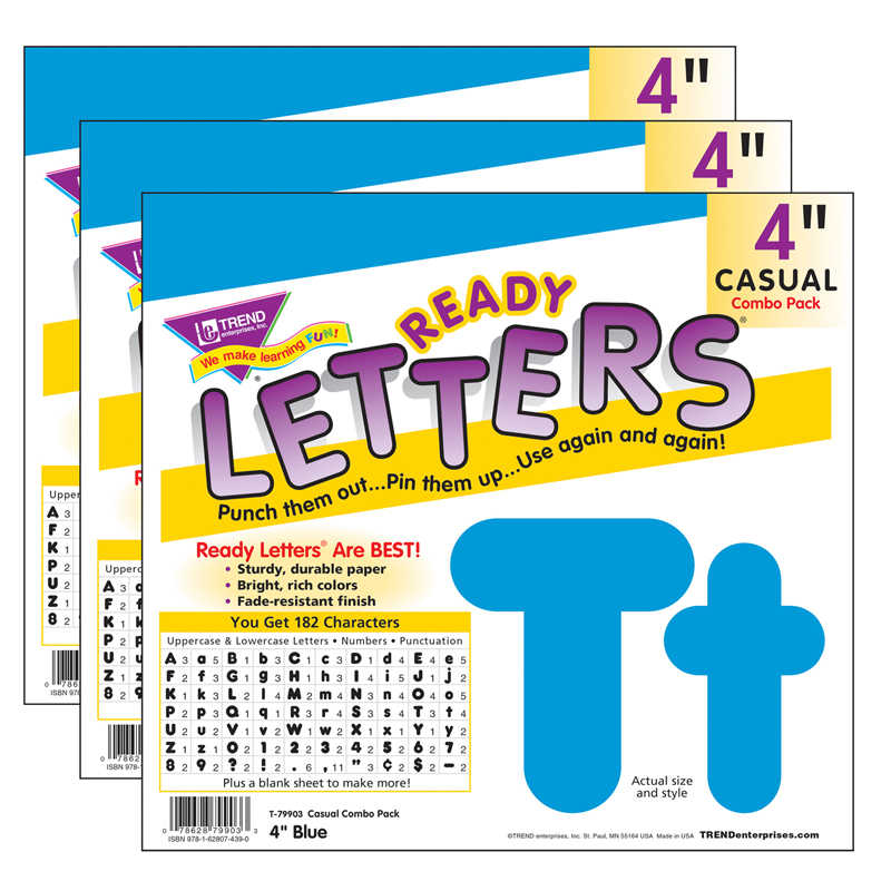 TREND Blue 4" Casual Combo Ready Letters®, 182 Per Pack, 3 Packs