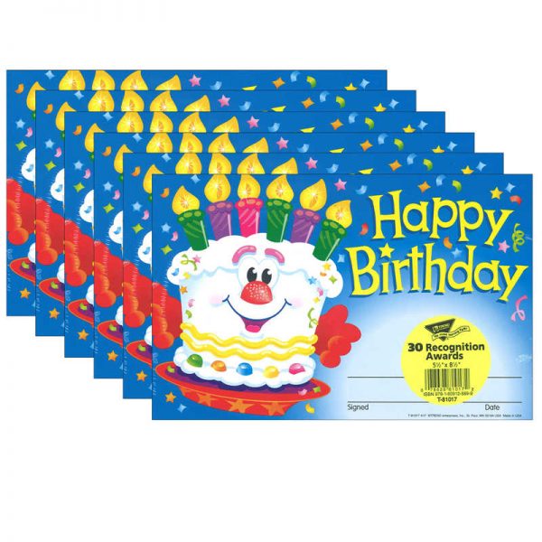TREND Happy Birthday Cake Recognition Awards, 30 Per Pack, 6 Packs