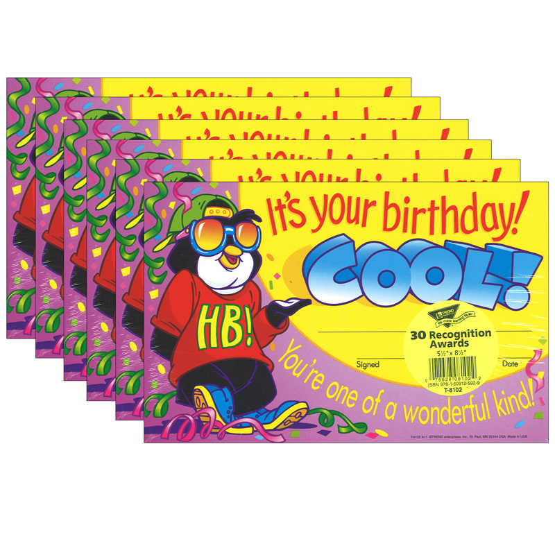 TREND It's your birthday! Cool! Recognition Awards, 30 Per Pack, 6 Packs