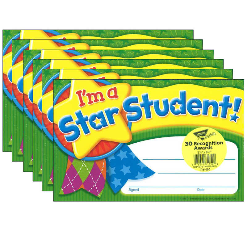 TREND I'm a Star Student Star Medal Recognition Awards, 30 Per Pack, 6 Packs