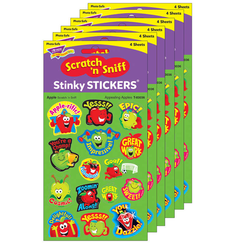 TREND Appealing Apples/Apple Mixed Shapes Stinky Stickers®, 60 Per Pack, 6 Packs
