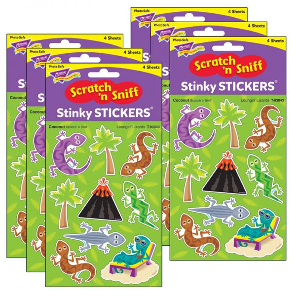 TREND Loungin' Lizards/Coconut Mixed Shapes Stinky Stickers®, 36 Per Pack, 6 Packs