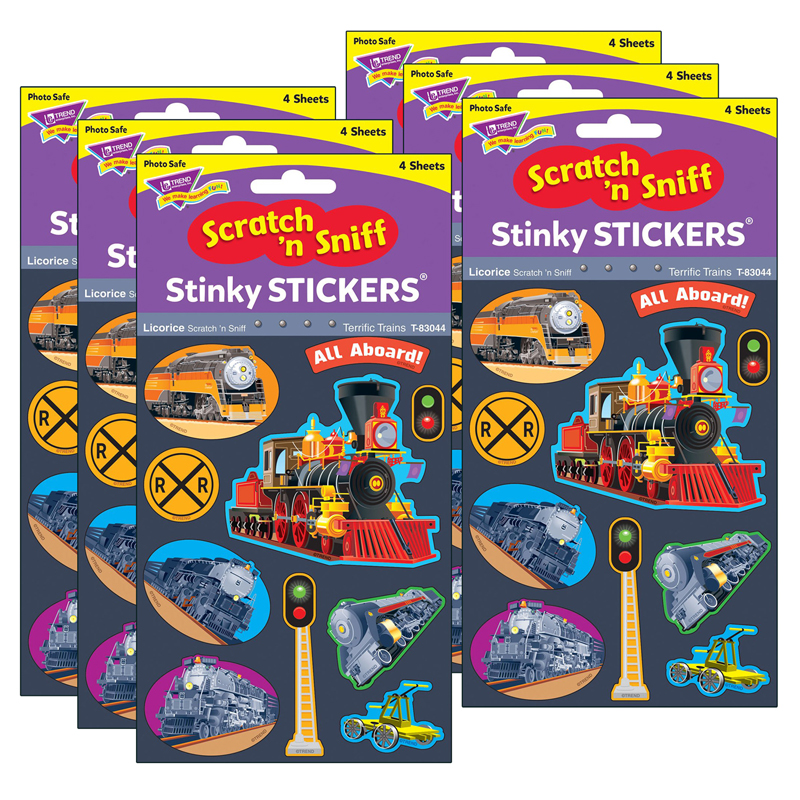 TREND Terrific Trains/Licorice Mixed Shapes Stinky Stickers®, 40 Per Pack, 6 Packs