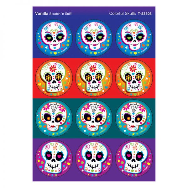 TREND Colorful Skulls/Vanilla Stinky Stickers®, 48 Count