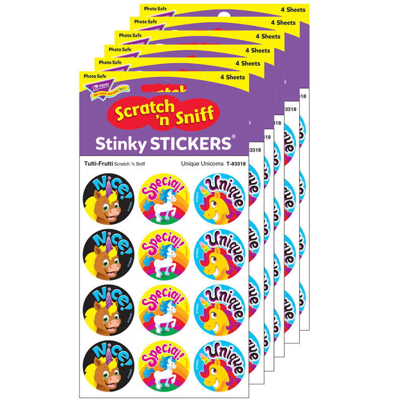 TREND Unique Unicorns/Tutti Frutti Stinky Stickers®, 48 Per Pack, 6 Packs