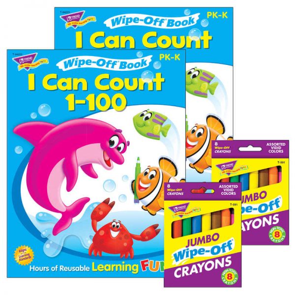 TREND I Can Count 1-100 Book and Crayons Reusable Wipe-Off® Activity Set, 2 Sets