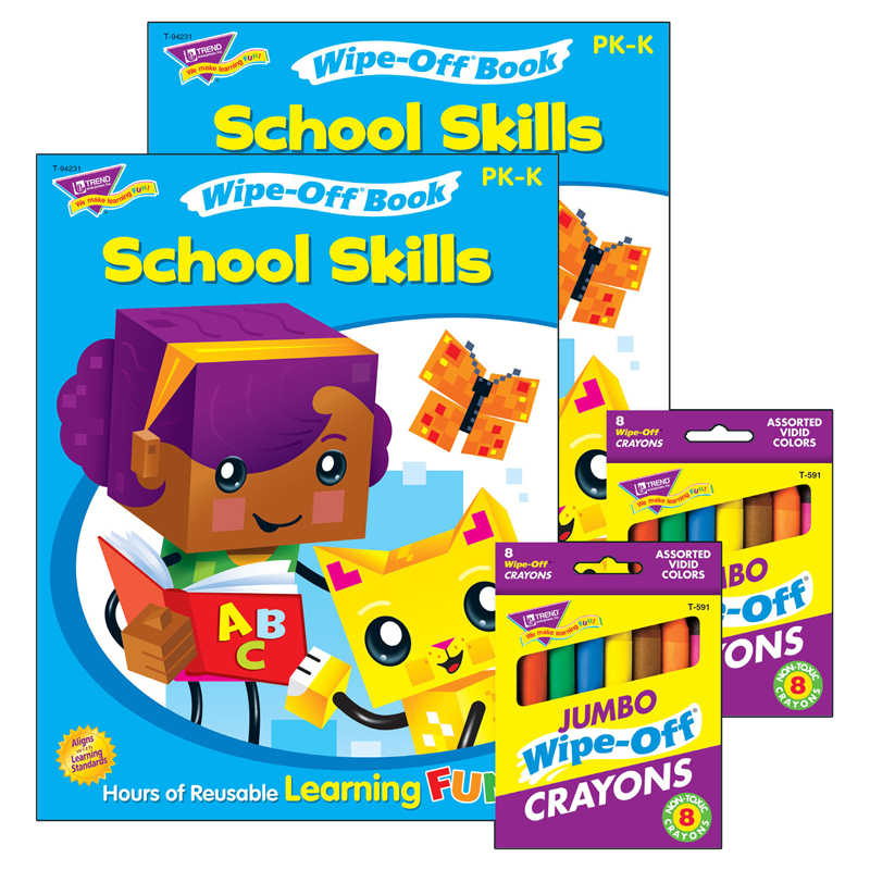 TREND School Skills and Crayons Reusable Wipe-Off® Activity Set, 2 Sets
