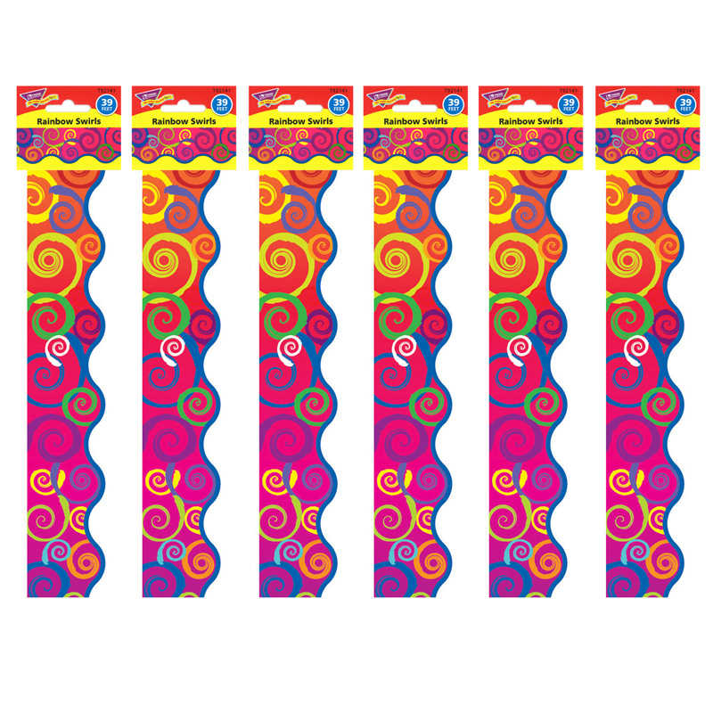 TREND Rainbow Swirls Terrific Trimmers®, 39 Feet Per Pack, 6 Packs