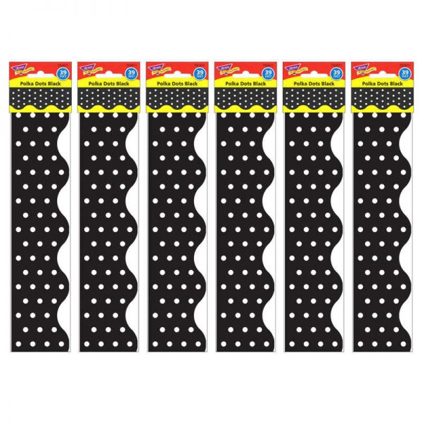 TREND Polka Dots Black Terrific Trimmers®, 39 Feet Per Pack, 6 Packs
