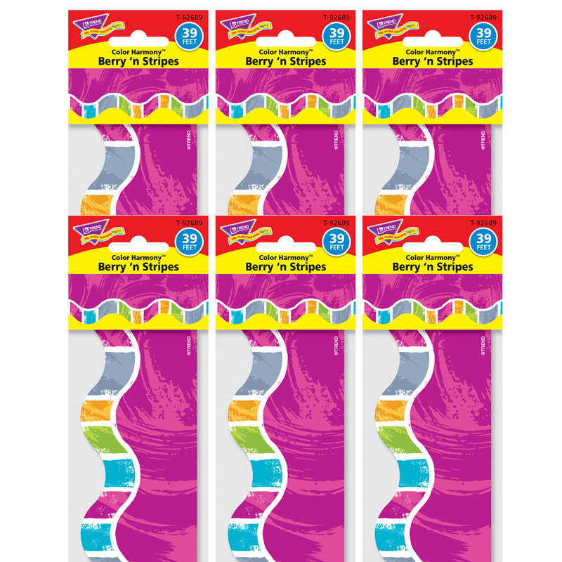 TREND Color Harmony™ Berry 'n Stripes Terrific Trimmers®, 39 Feet Per Pack, 6 Packs