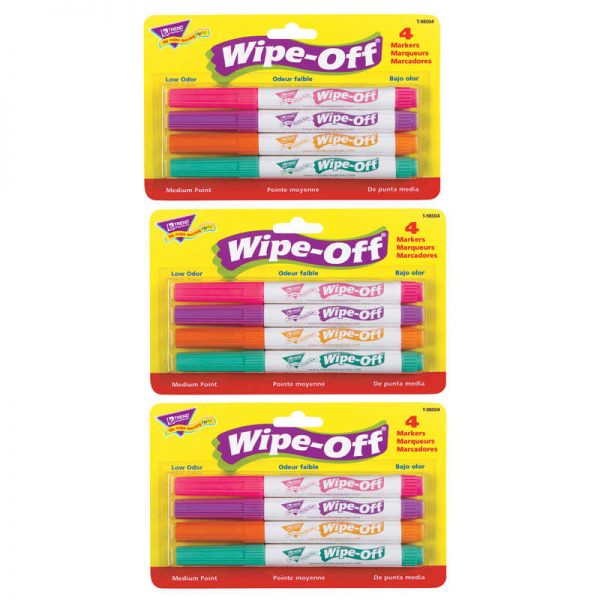 TREND Bright Colors Wipe-Off® Markers, 4 Per Pack, 3 Packs