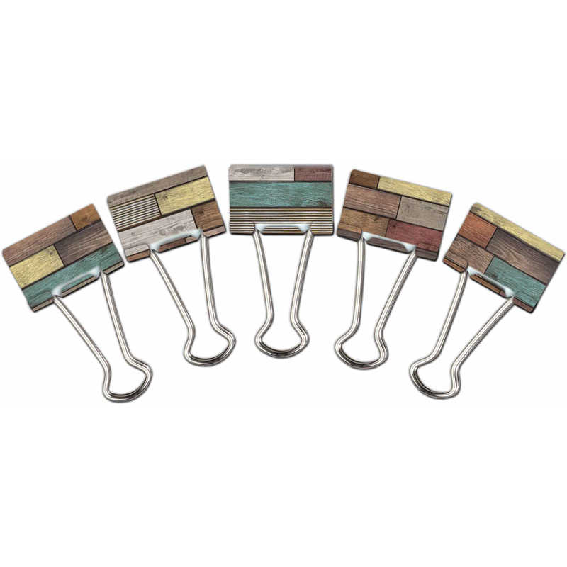Teacher Created Resources Medium Binder Clips 3/8-Inch Capacity, Reclaimed Wood Design, 8 Per Pack, 6 Packs (Tcr20334-6)