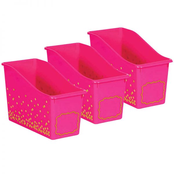 Teacher Created Resources Pink Confetti Plastic Book Bin, Pack of 3