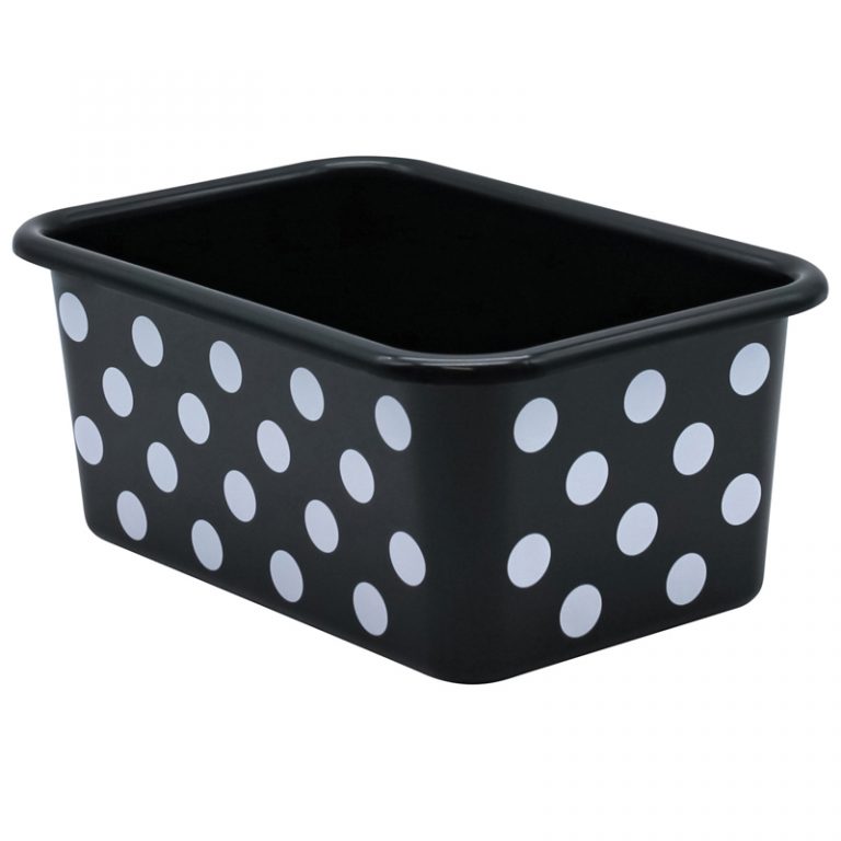 Teacher Created Resources White Polka Dots on Black Small Plastic Storage Bin