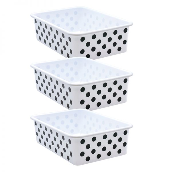 Teacher Created Resources Black Polka Dots on White Large Plastic Storage Bin, Pack of 3 - 16¼"L x 11½"W x 5"H