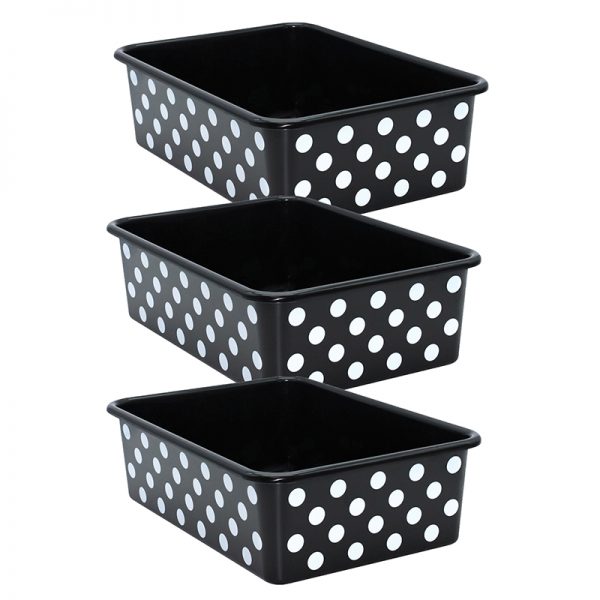 Teacher Created Resources White Polka Dots on Black Large Plastic Storage Bin, Pack of 3 - 16¼"L x 11½"W x 5"H