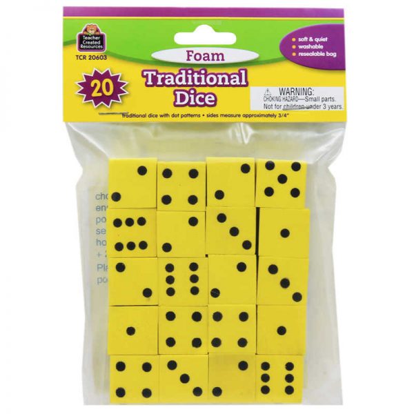 Teacher Created Resources Foam Traditional Dice, 0.75", Pack of 20