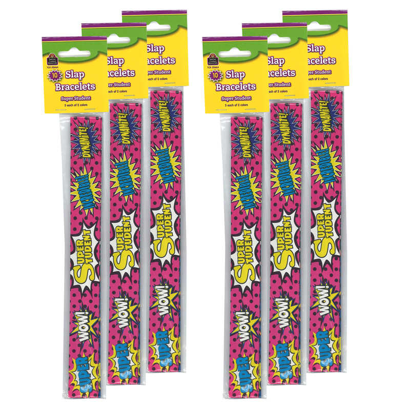 Teacher Created Resources Superhero Super Student Slap Bracelets, 10 Per Pack, 6 Packs