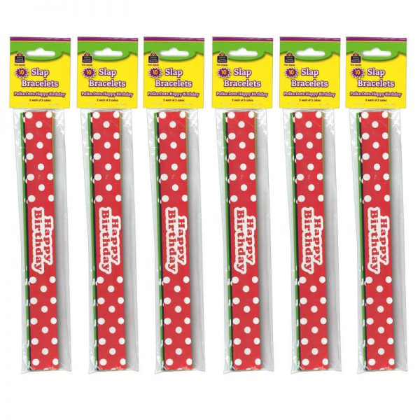 Teacher Created Resources Polka Dots Happy Birthday Slap Bracelets, 10 Per Pack, 6 Packs