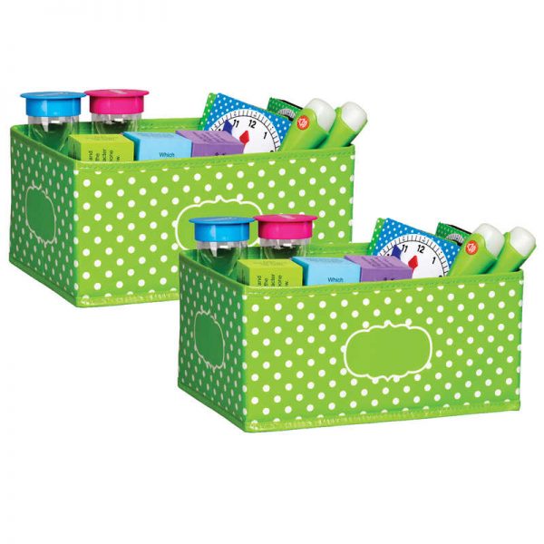 Teacher Created Resources Lime Polka Dots Small Storage Bin, Pack of 2