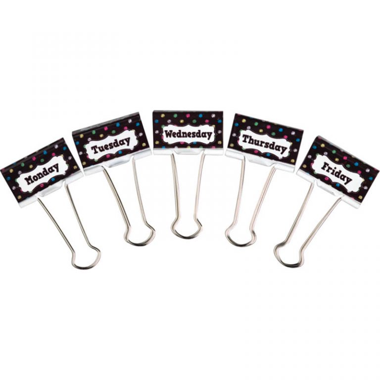 Teacher Created Resources Chalkboard Brights Large Binder Clips, Days of the Week