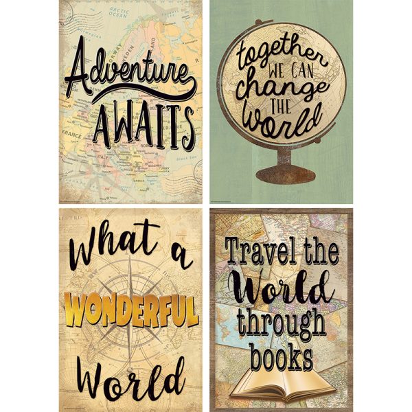 Teacher Created Resources Travel the Map Posters, 13-3/8" x 19", Set of 4