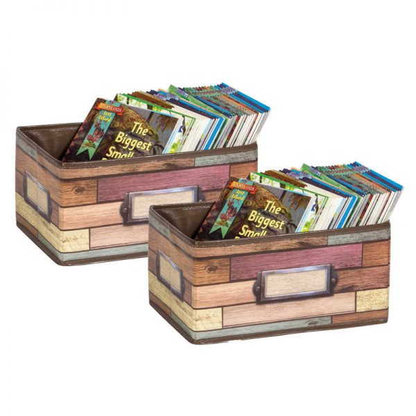 Teacher Created Resources Reclaimed Wood Small Storage Bin, Pack of 2