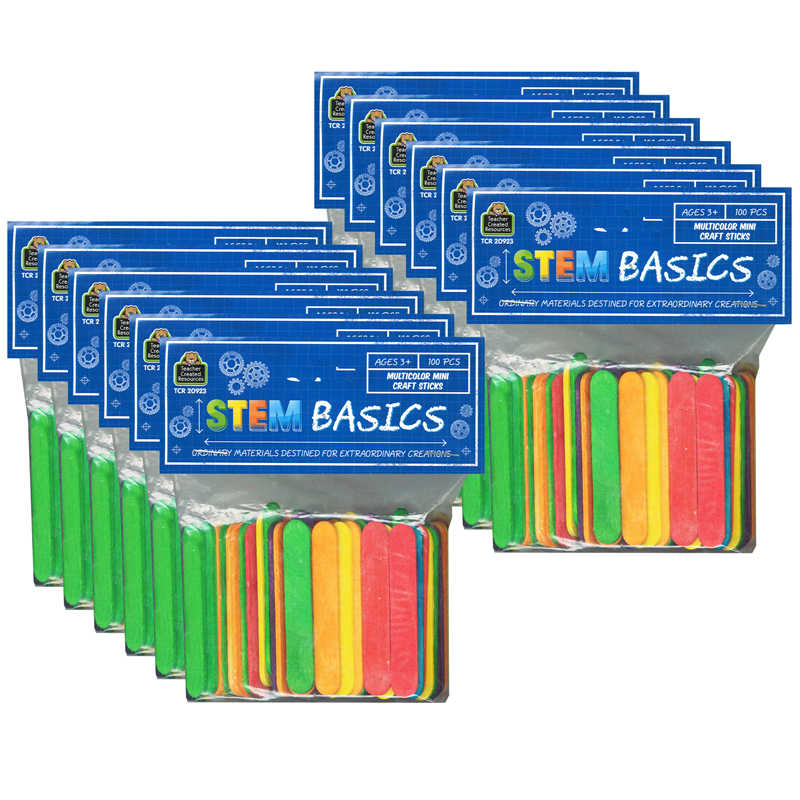 Teacher Created Resources STEM Basics: Multicolor Mini Craft Sticks, 100 Per Pack, 12 Packs