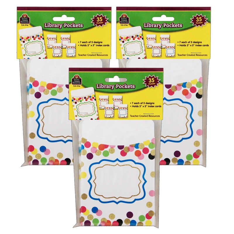 Teacher Created Resources Confetti Library Pockets, 35 Per Pack, 3 Packs