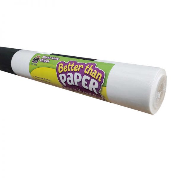 Teacher Created Resources Better Than Paper® Bulletin Board Roll, 4' x 12', Black & White Stripes, Pack of 4