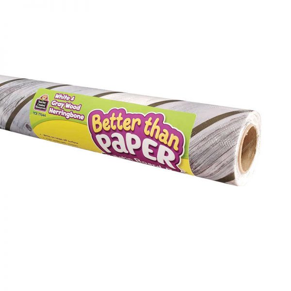 Teacher Created Resources Better Than Paper® Bulletin Board Roll, 4' x 12', Herringbone White Wood, Pack of 4
