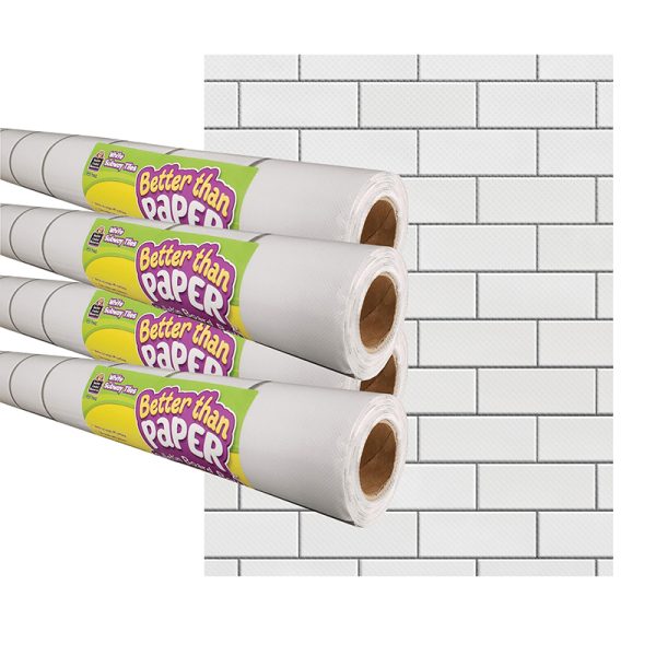 Teacher Created Resources White Subway Tile Better Than Paper Bulletin Board Roll, 4' x 12', Pack of 4
